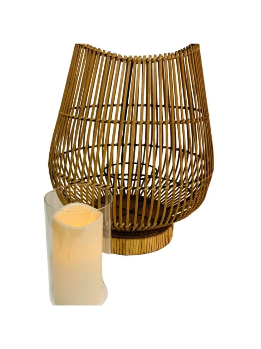Vintage Bamboo Lantern Woven Candle Holder Glass Hurricane Coastal Table Decor